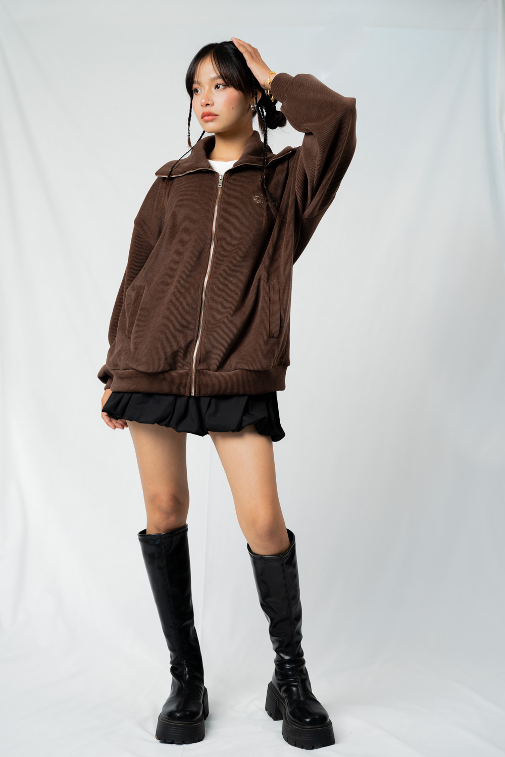 Celine Brown High Neck Zip Sweater